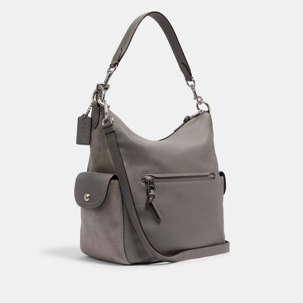 Coach Pennie Heather Gray Leather Hobo Hand Shoulder Bag Suede‎ NWT